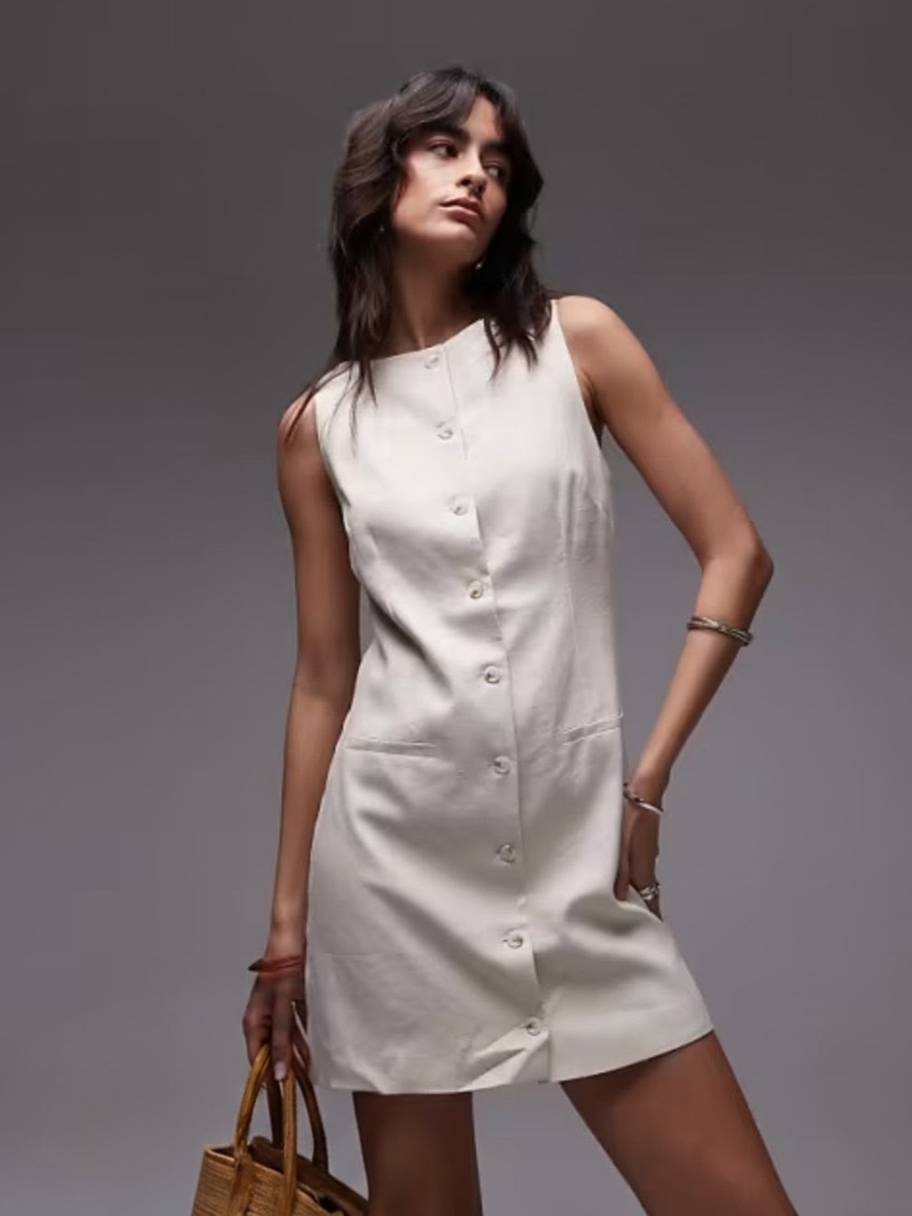 Sleeveless Cream Button-Front Mini Dress